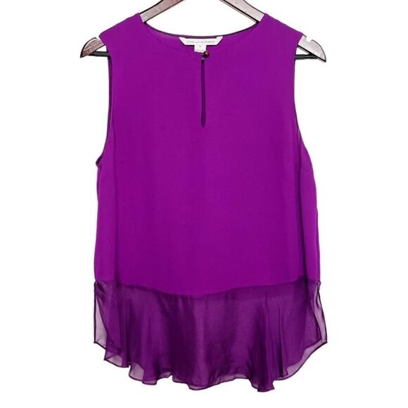 Diane Von Furstenberg High Neck Keyhole Sleeveless Blouse Purple Size Medium - Picture 2 of 5